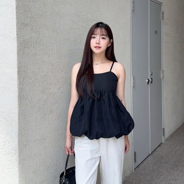 【現貨】奶霜泡芙 甜美花苞細肩帶背心 (2colors) #Y16 