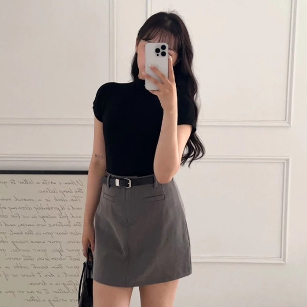 【現貨】韓國女高 好比例百搭西裝短裙 附皮帶 附安全褲 (2colors) #D01 