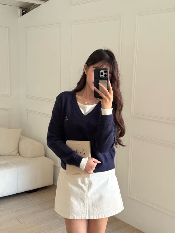 首爾學報 學院風百搭假兩件針織上衣 (2colors) #ZD03 