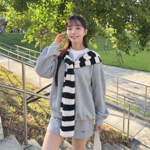 條紋奶霜 甜美女孩衣櫃裡的Daily Look三件套 (1colors) #ZA13 