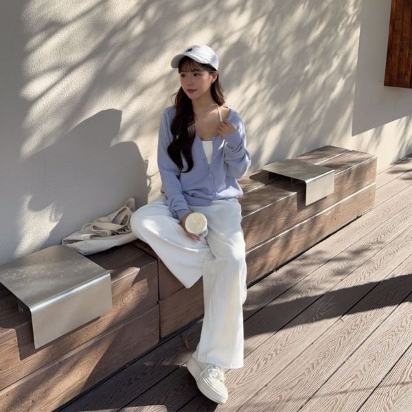 淡奶糖霜 溫柔甜美設計感軟糯針織斜釦外套 (2colors) #ZD08 