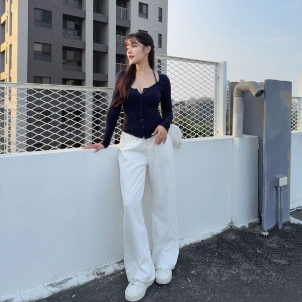 魅力吸引 心機掛脖綁帶排釦薄長袖上衣 (3colors) #ZB06 