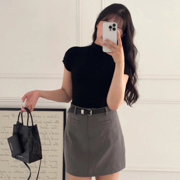【現貨】韓國女高 好比例百搭西裝短裙 附皮帶 附安全褲 (2colors) #D01 
