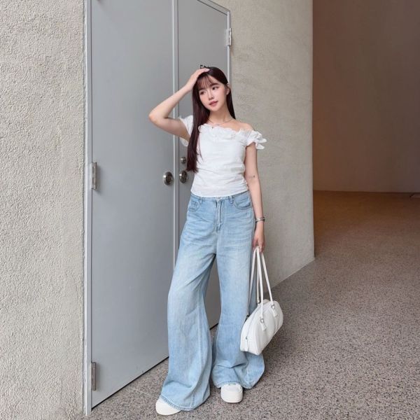 Sweet Gap 法式腰間抓皺木耳邊一字領上衣 (2colors) #Y10 