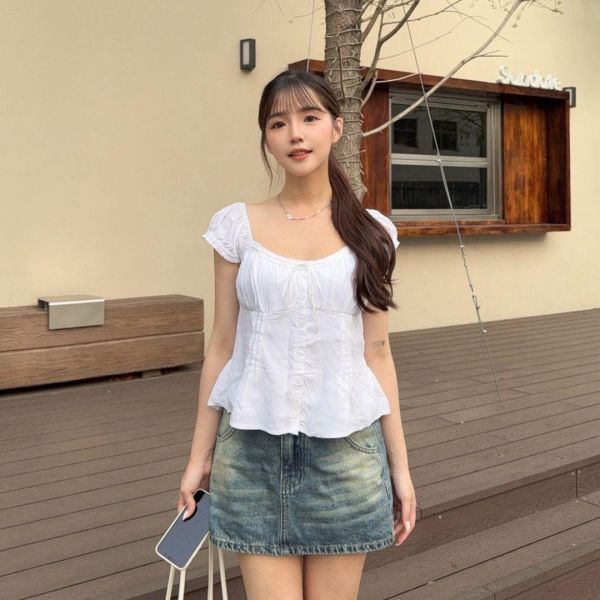 美式復古 優質面料好版型復古刷色牛仔短裙 內建安全褲 (1colors) #ZM11 