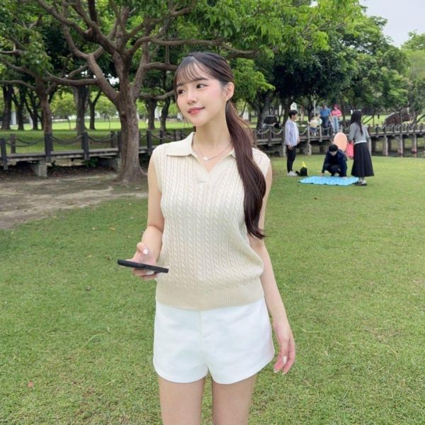 老錢定律 經典polo領透氣麻花遮副乳背心 (2colors) #5266 