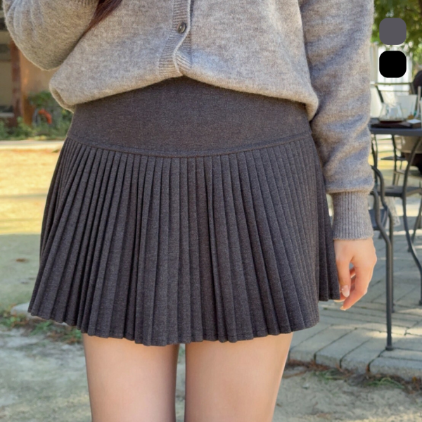 午後自修室 毛呢顯瘦A字百褶短裙 安全褲設計 (2colors) #ZF03 