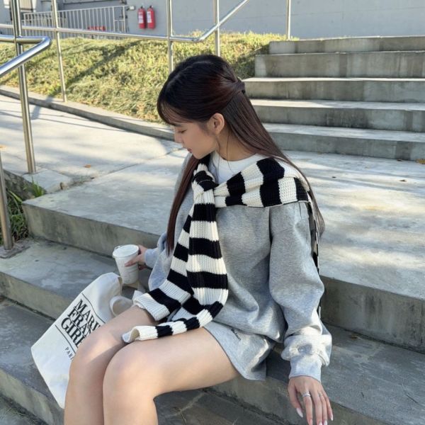 條紋奶霜 甜美女孩衣櫃裡的Daily Look三件套 (1colors) #ZA13 