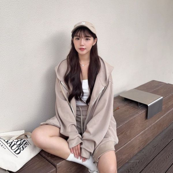 珍珠拿鐵 oversize懶人舒適連帽套裝set (1colors) #ZC07 