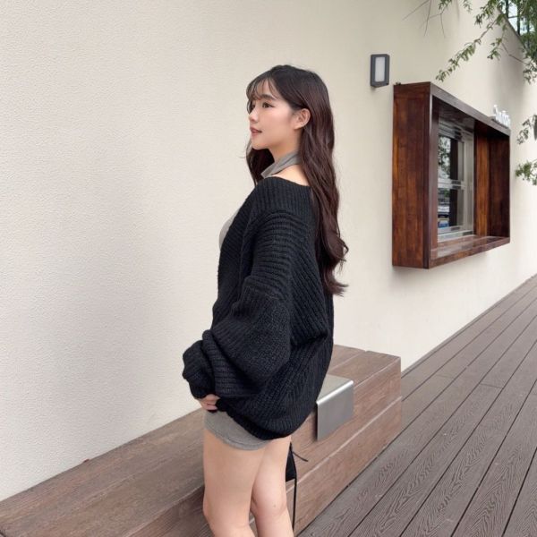 微醺夜晚 大V領落肩性感小女人毛衣套裝set (1colors) #ZC09 