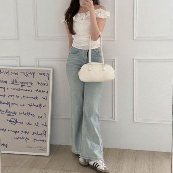 Sweet Gap 法式腰間抓皺木耳邊一字領上衣 (2colors) #Y10 