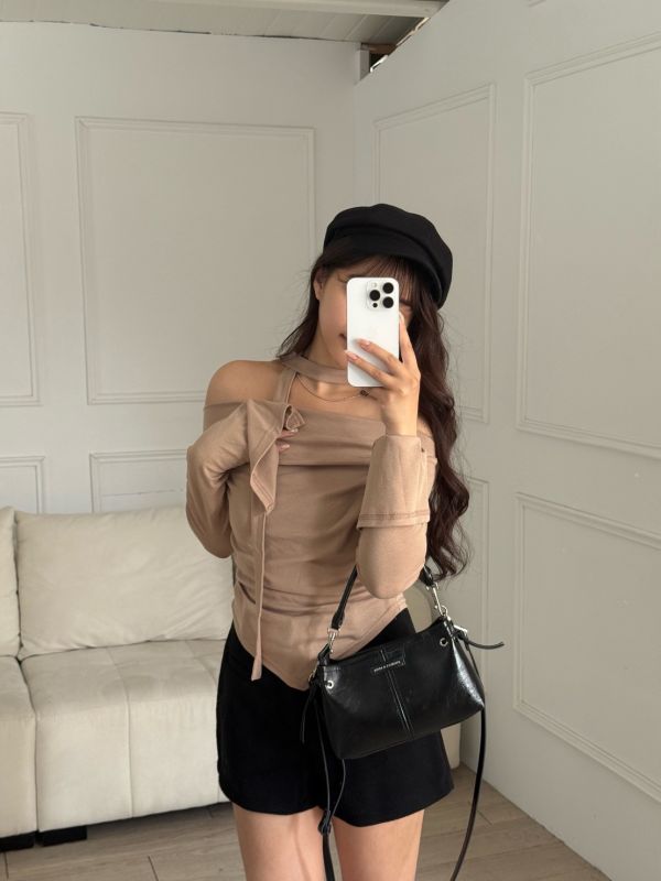 曖昧纏繞 小心機不規則繞脖一字領上衣 (3colors) #ZC06 