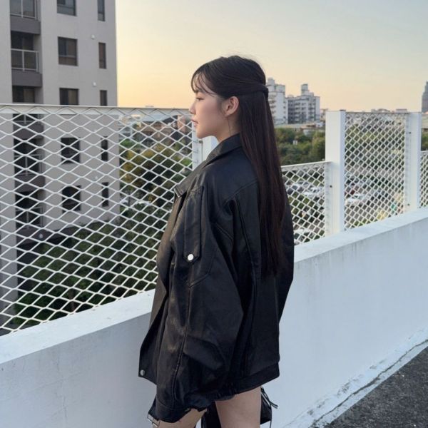 倫敦夜報 重磅高級感廓形翻領皮外套 (1colors) #ZA02 