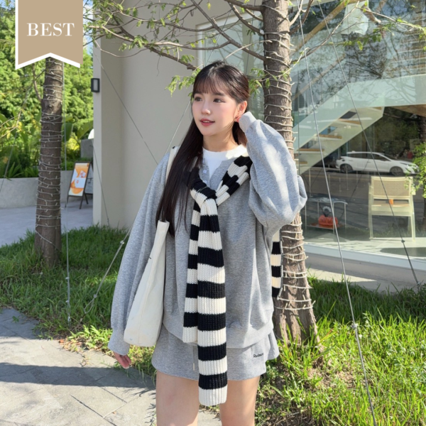 條紋奶霜 甜美女孩衣櫃裡的Daily Look三件套 (1colors) #ZA13 