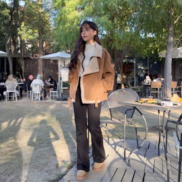 暖栗山丘 重工羊羔絨麂皮翻領外套 (1colors) #ZE04 