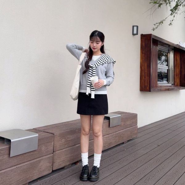 首爾學報 學院風百搭假兩件針織上衣 (2colors) #ZD03 
