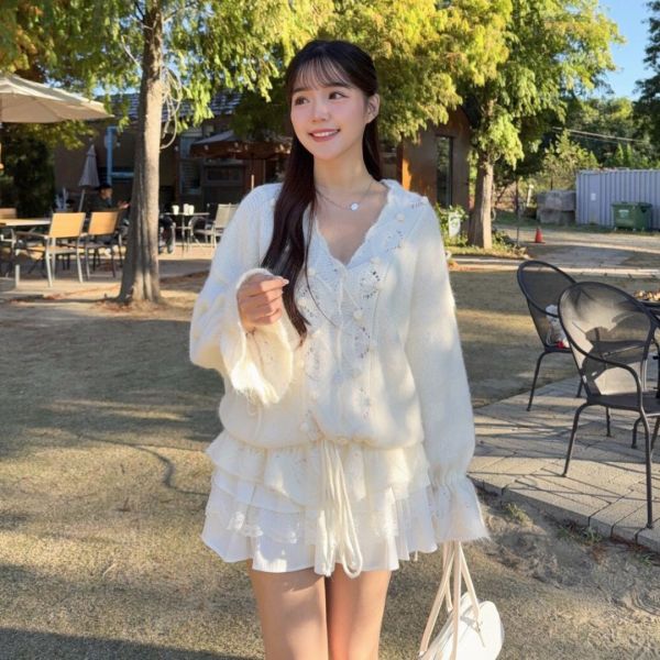 白糖蒙布朗 法式甜美V領慵懶針織毛衣 (2colors) #ZF06 