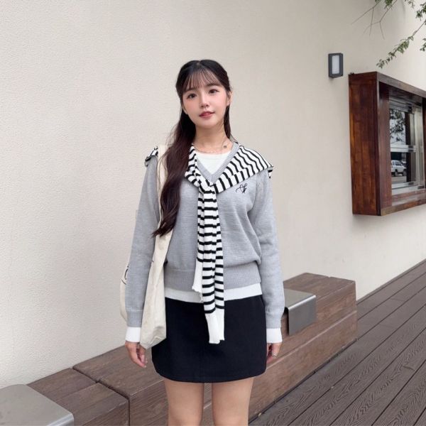 首爾學報 學院風百搭假兩件針織上衣 (2colors) #ZD03 