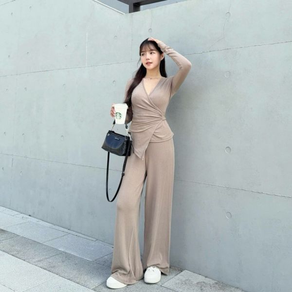 姐系日常 舒適滿分不規則V領兩件套Set (2colors) #ZB02 