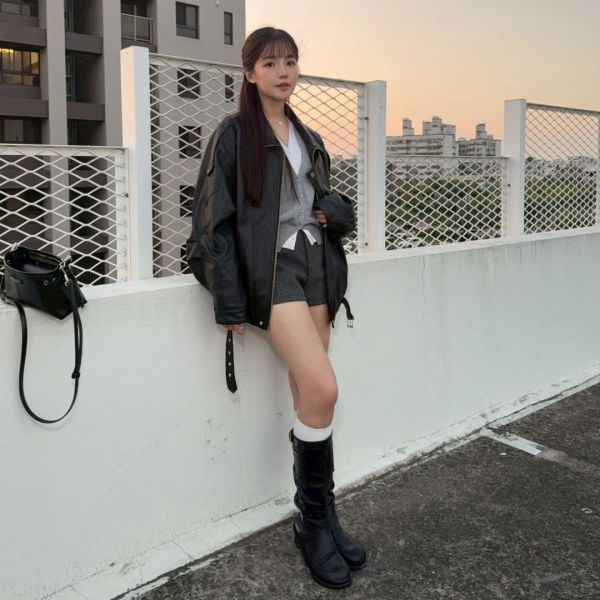倫敦夜報 重磅高級感廓形翻領皮外套 (1colors) #ZA02 