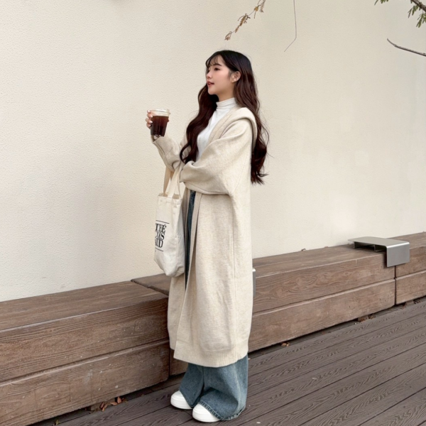 【現貨】午後布里歐 慵懶感百搭寬鬆連帽長版針織外套 (4colors) #ZH04 