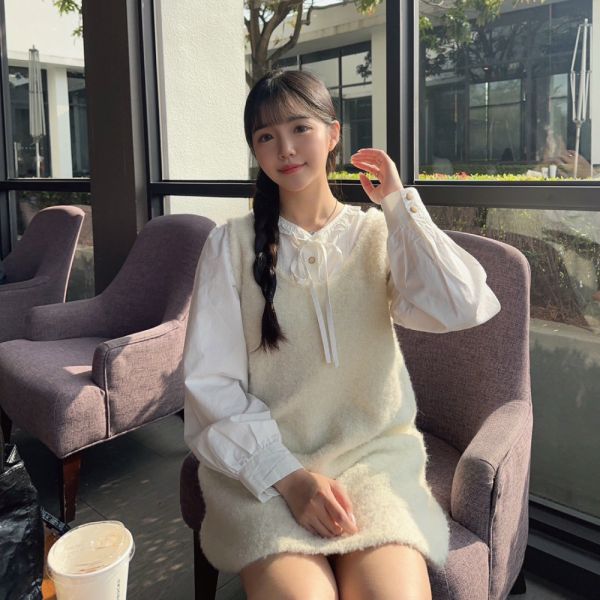 怦然心動 甜美柔軟圈圈羊毛背心洋 (2colors) #O05 
