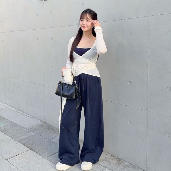 街頭散步 氣質綁帶罩衫收腰真兩件是set (2colors) #ZA10 