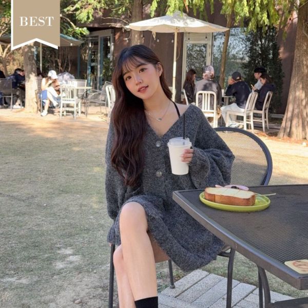 【限量預購】赫拉月光 精緻寬鬆V領混毛針織外套 (1colors) #ZE06 