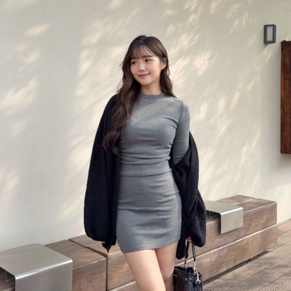【現貨】性感曲線 腰間抓皺顯瘦長袖連身短裙 (3colors) #ZC02 