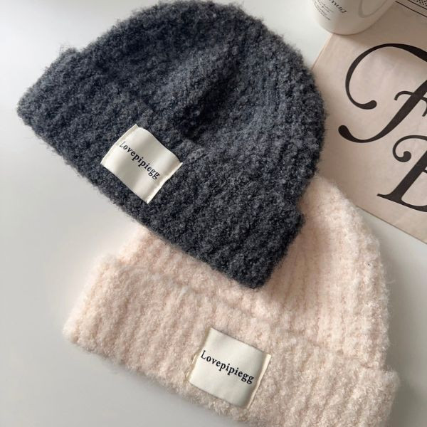 冬季小臉神器 加厚款標籤毛帽 (2colors) #J07 