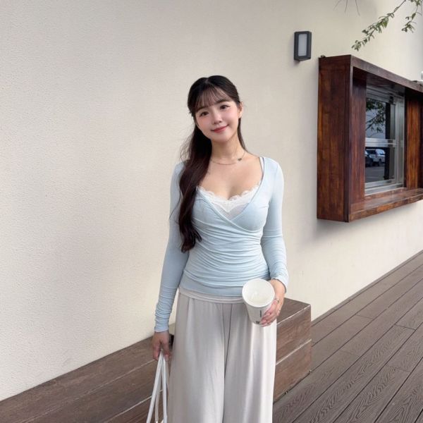 奶油蜜桃 氣質蕾絲真兩件上衣仙女set (2colors) #ZD09 