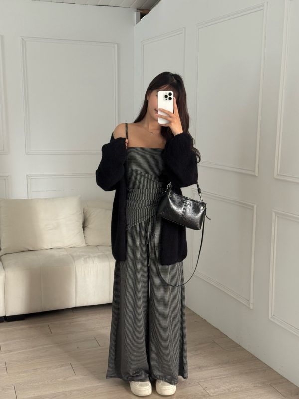 【現貨】人手一套.ᐟ.ᐟ 本期必敗設計感條紋長褲套裝set (3colors) #ZC03 