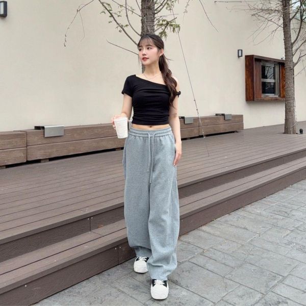 鬆弛韻律 舒適百搭微弧剪裁休閒棉褲 (3colors) #ZM03 