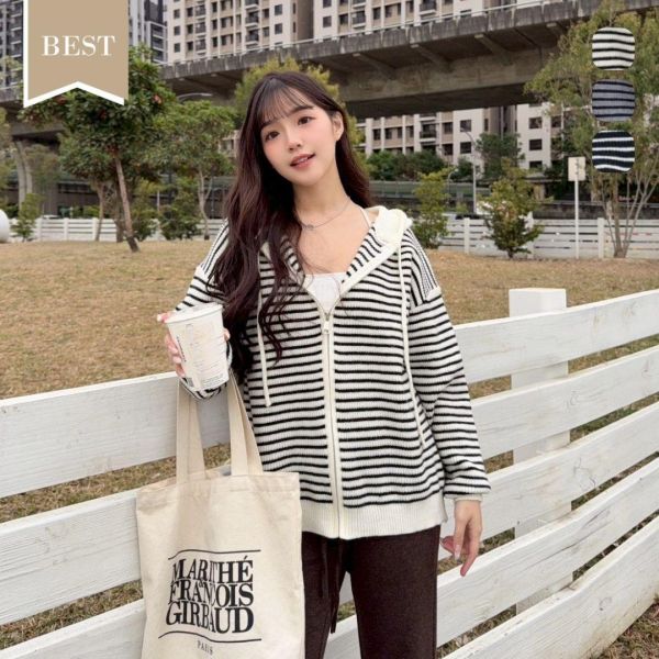 【現貨】條紋控必收 日常百搭條紋針織連帽外套 (3colors) #ZI01 