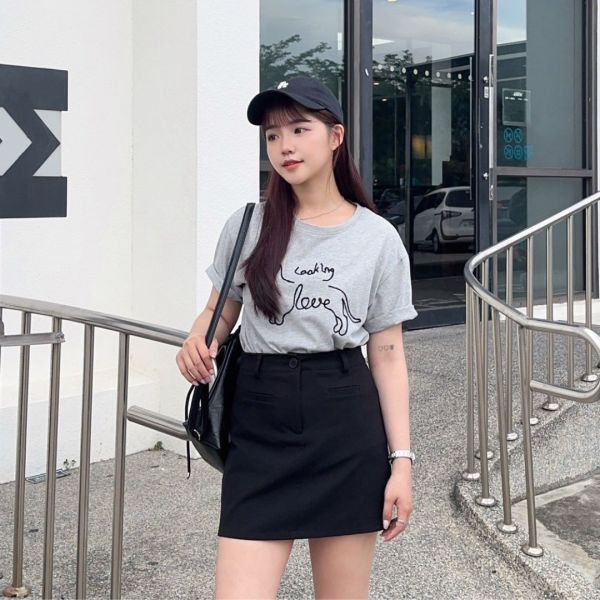 Looking Love 線條小狗刺繡棉質舒適Tee (2colors) #T07 