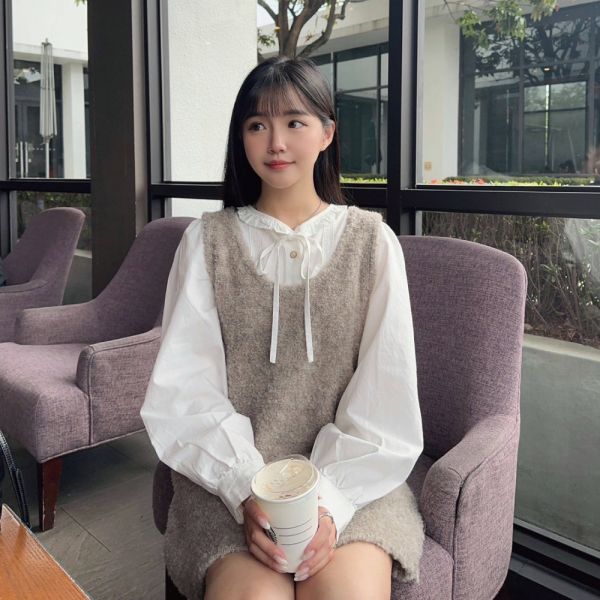 怦然心動 甜美柔軟圈圈羊毛背心洋 (2colors) #O05 