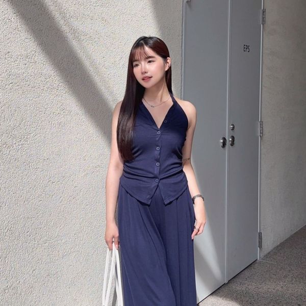 漫調格律 削肩掛脖舒適顯瘦莫戴爾套裝Set (2colors) #Y15 