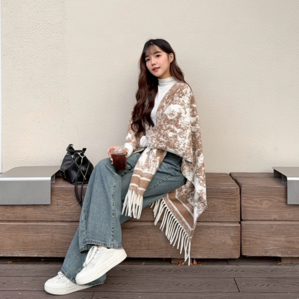 冬日來信 高級感氛圍百搭流蘇斗篷披肩 (3colors) #ZH09 