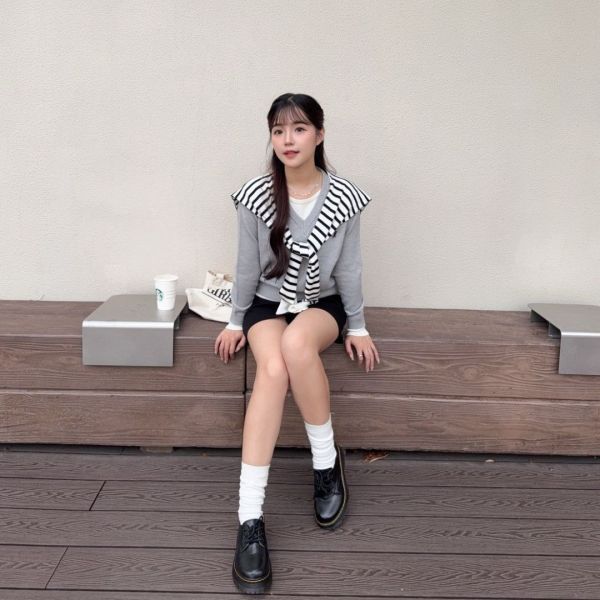 首爾學報 學院風百搭假兩件針織上衣 (2colors) #ZD03 