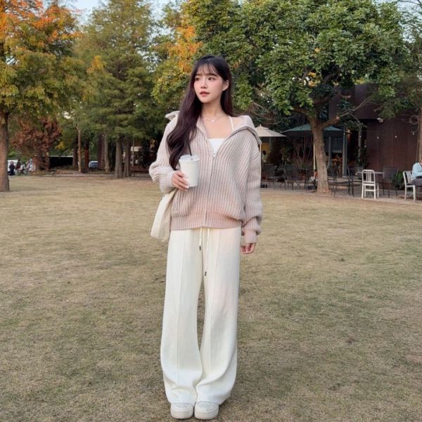 冬日小暖爐 厚磅刷絨垂墜針織長褲 (2colors) #ZE07 