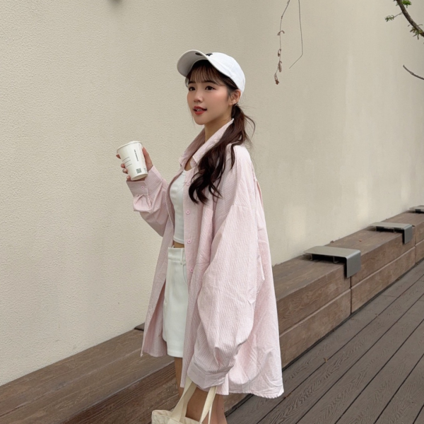 條條夏日 直條oversize兩側口袋設計襯衫 (2colors) #12761 