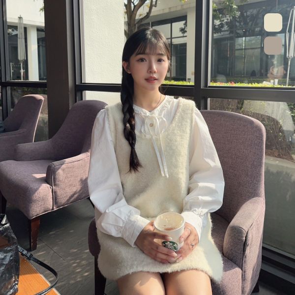 怦然心動 甜美柔軟圈圈羊毛背心洋 (2colors) #O05 