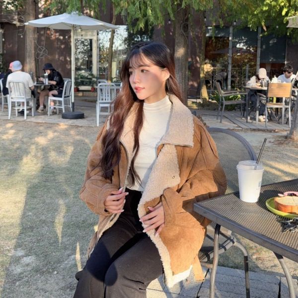 暖栗山丘 重工羊羔絨麂皮翻領外套 (1colors) #ZE04 