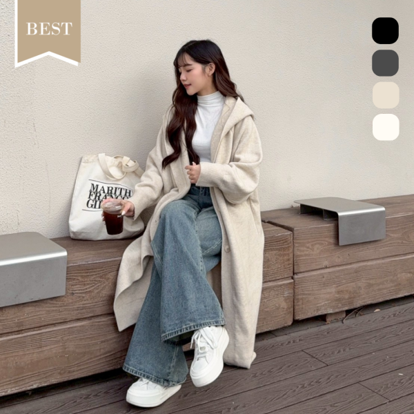 【現貨】午後布里歐 慵懶感百搭寬鬆連帽長版針織外套 (4colors) #ZH04 