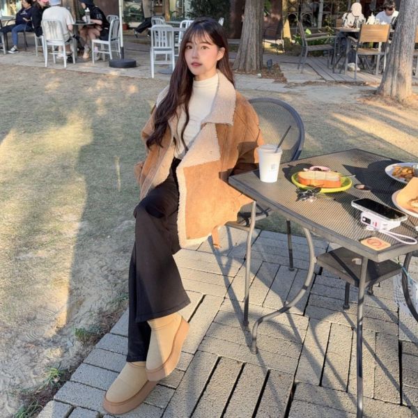 暖栗山丘 重工羊羔絨麂皮翻領外套 (1colors) #ZE04 