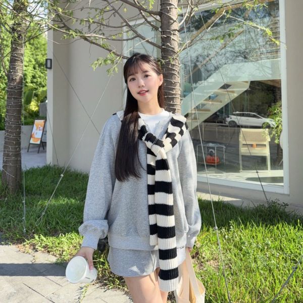 條紋奶霜 甜美女孩衣櫃裡的Daily Look三件套 (1colors) #ZA13 