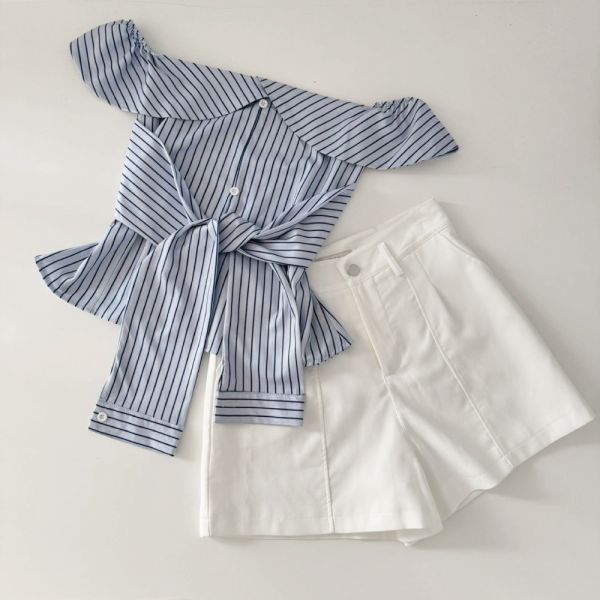 Stripe Mood 綁帶條紋一字領上衣 (1colors) #R02 