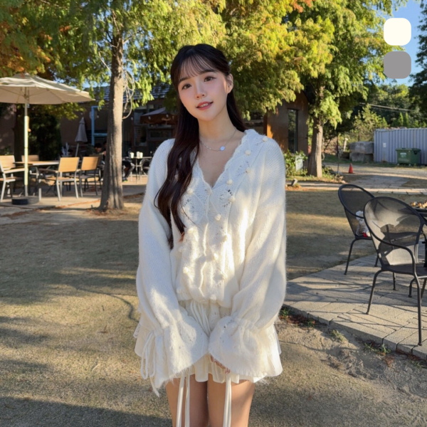 白糖蒙布朗 法式甜美V領慵懶針織毛衣 (2colors) #ZF06 