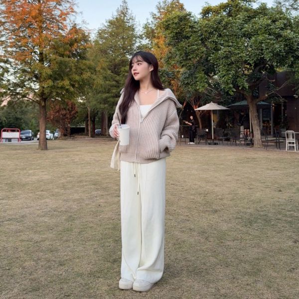 韓女輪廓 厚磅翻領拉鏈口袋毛衣 (2colors) #ZE05 