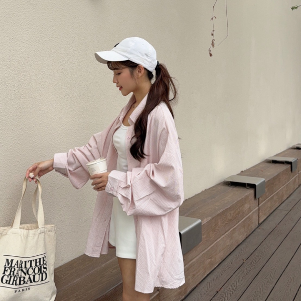 條條夏日 直條oversize兩側口袋設計襯衫 (2colors) #12761 